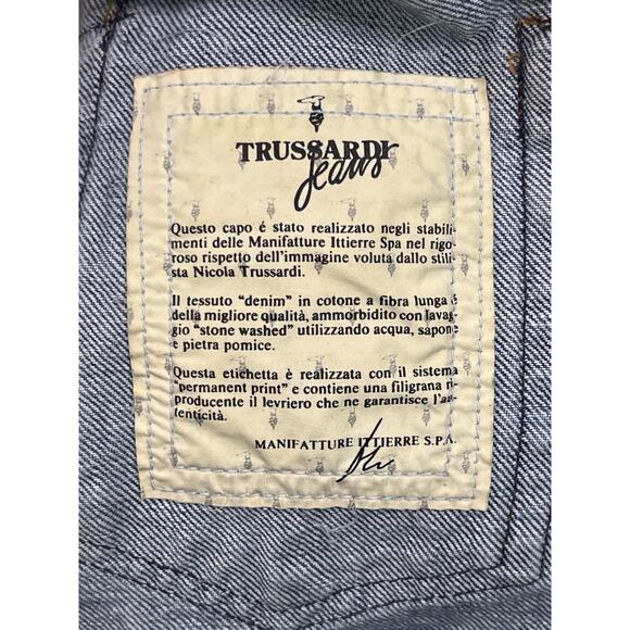 Trussardi Jeans Denim Mini Skirt Embroidered Logo Italy Vintage Size 26 - Picture 7 of 7